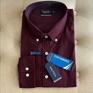 Nautica Men's Royal Burgundy Plaid  Dress Shirt Size XL